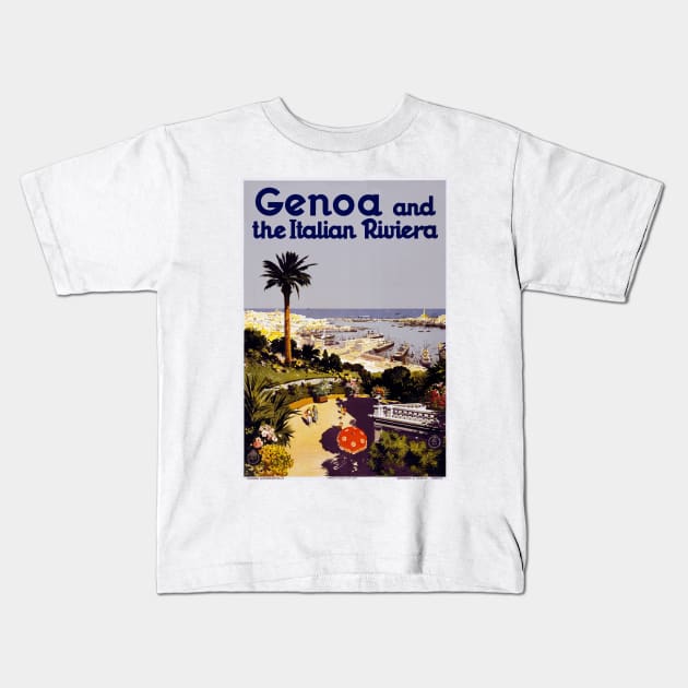 Genor and the Italian Riviera - Vintage Travel Poster Design Kids T-Shirt by Naves